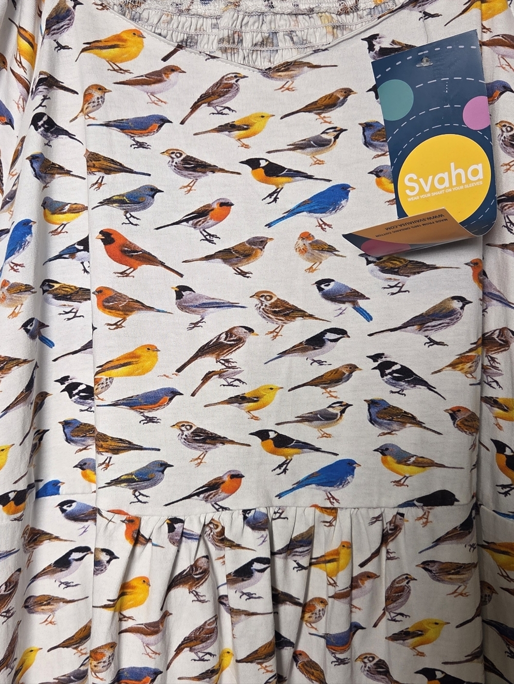 NWT Svaha USA Cotton Jersey Knit Stretch Dress Ruffle Hem Bird Watcher XXL / 2X - Picture 2 of 8